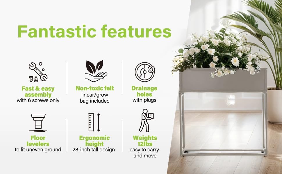 Cocoyard Elevated Metal Planter Boxes - 28 Inch Durable Raised Garden Bed with Legs for Herbs and Flowers - Perfect for Outdoor Plants, Patio, Balcony & Sunroom (Sand, 28" H - 2 Pack) - Image 4