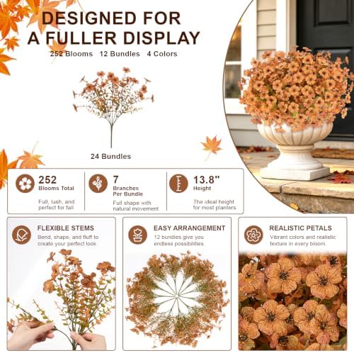 Artificial Fall Flowers for Outdoors, 24 PCS UV Resistant Faux Daisy Mums - Image 3