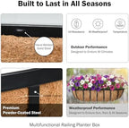 16“ Window Box Railing Planter with Coco Liner Metal Wall-Mounted Coconut Liner Basket English Horse Trough Planter for Outdoor Deck Balcony Porch Fence Patio Black (4 Pack) - Image 5
