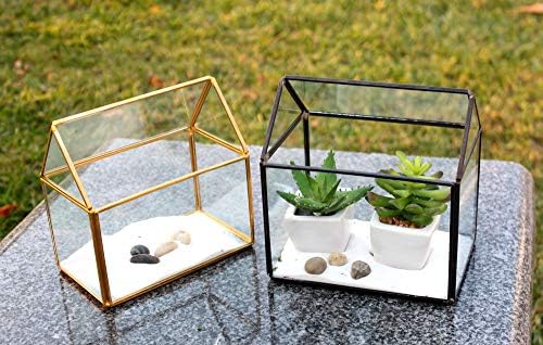 WGV Geometric Planter Terrarium, Width 6" x 3.5" Height 6" Clear Glass Black Frame DIY Succulent air Plant Miniature Fairy Garden Windowsill Tabletop Decor, House 1 Piece - Image 7