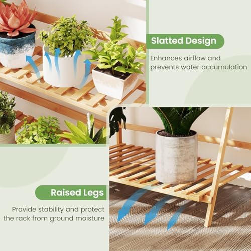 HAPPYGRILL Bamboo 3-Tier Hanging Plant Stand, Ladder Planter Display Shelf - Image 4