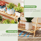 HAPPYGRILL Bamboo 3-Tier Hanging Plant Stand, Ladder Planter Display Shelf - Image 4