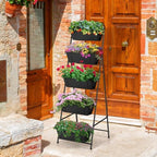 Vertical Garden Planter 5 Tiers Raised Garden Bed Outdoor Standing Herb Garden Planter with Drainage Holes and Removable Tray Planters for Outdoor Plants Vegetables Flowers Black - Image 6
