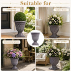 15" Resin Urn Planter, 2 Pack Classic Round Flower Pot, Detachable Base - Image 3