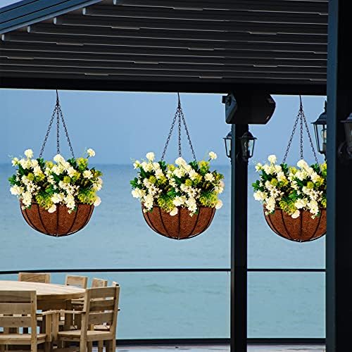 Hanging Planters Basket Outdoor Indoor(14 inch 4 Pack)-Coconut Coir Hanging Baskets for Plants Outdoor,Metal Wire Baskets with Coco Liner Window Box Planters, Hanging Flower Pots for Railings - Image 5