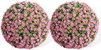 15.7 Inch Artificial Hanging Topiary Balls Set of 2, Faux Flower Balls for Garden Patio Wedding Valentine's Day Decor, Outdoor Indoor Hanging Decorations for Porch Front Door Party, Pink by Unknown