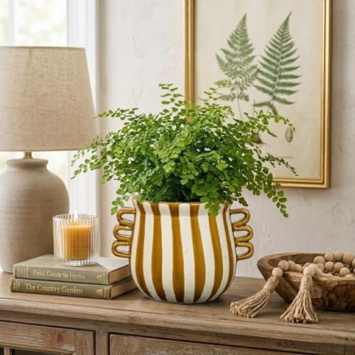 Ceramic Planter Pot Modern Striped Triple Handle Flower Pot No Drainage - Image 5
