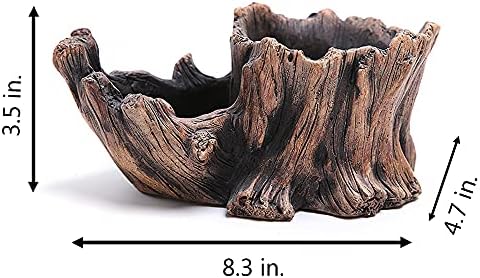 DIYOMR Cement Driftwood Planter Pots Imitation Stump Log Concrete Flower Succulent Pot/Container (8.3" L x 4.7" W x 3.5" H,Brownish Red) - Image 3