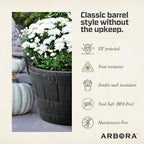 ARBORA 16" Whiskey Barrel Planter - Polyresin Large Outdoor Plant Pot - Image 4