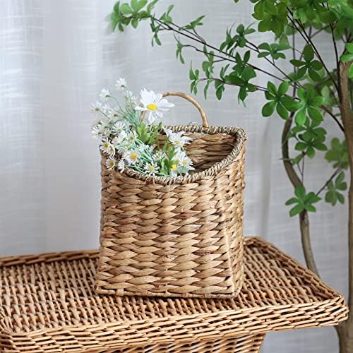 GYASVWU Woven Hanging Basket Water Hyacinth Hanging Wall Basket Wicker Handmade Baskets for Garden Farmhouse Home (Seagrass mouth) - Image 4