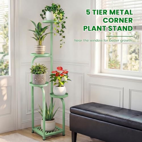 TOSKING Tall 5-Tier Square Plant Stand Indoor Outdoor, Anti-Tip, Sage Green - Image 5