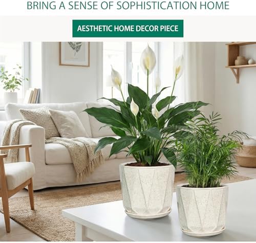 7.8 Inch Ceramic Plant Pot with Drainage Hole Mesh Net, Large Flower Pots for Indoor Plants with Saucer, Gardening Pots Outdoor (Silk White) - Image 2