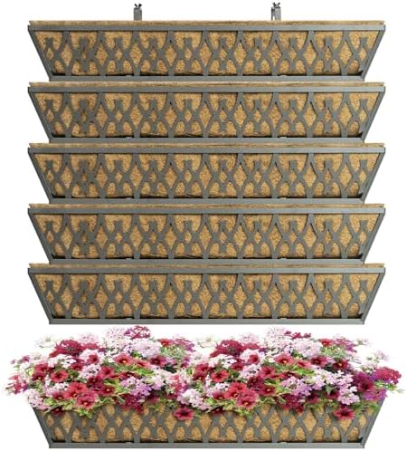 6 Pack 30 Inch Window Boxes Planters Railing Planter Box with Adjustable Brackets for Porch Fence Patio Balcony Hanging Flower Baskets with Coco Liners for Outdoor Garden Decor - Dark Grey by KarlliuHOMEGARDEN