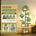 LASZOLA Wood Small Plant Stand Table Indoor Tall with Lights, 5 Tier Brown - Image 4