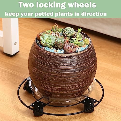 3 Packs Large Metal Plant Caddy 13” Plant Dolly with Casters Heavy Duty Wrought Iron Rolling Plant Stand with Wheels for Indoor and Outdoor Plant Pot Rollers Black, Plastic Saucers Included - Image 5