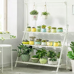 LIGUOYI 3-Tier Ladder Plant Stand Hanging Garden Display Shelf, Bamboo Plant Pot Holder H 56'' Folding Potted Plants Display Ladder Shelf Sturdy Durable for Home Storing Plants Flowers by LIGUOYI