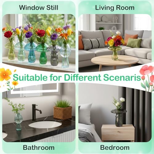 7 Pcs Glass Mushroom Vase Propagation Station with Hydroponic Plant and Artificial Fake Moss 6 Colored Plant Vase Table Centerpiece Decor for Forest Birthday Wedding Party Decoration (Green) - Image 4