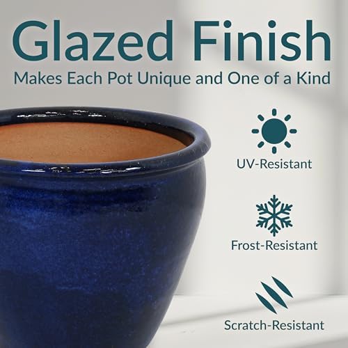 Sunnydaze Chalet 14.5" Ceramic Plant Pot, Imperial Blue Glaze - Image 4