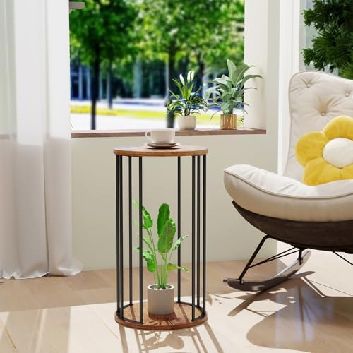 Plant Stand Indoor,small plant stool,Flower Pot Corner stand holder,Mid Century Heavy Duty Metal Tall Home Decor,Modern Round End Table,Small Rustic Display Stand for Living Room,Bedroom(Brown,21In) - Image 7