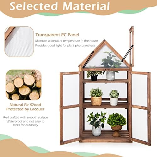 GRAFFY Wooden Cold Frame Greenhouse with 3 Removable Shelves for Outdoor - Image 5