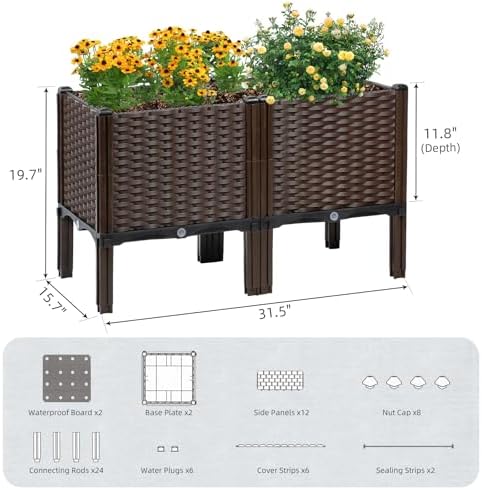 Raised Garden Bed with Legs, 20" Tall Planters for Outdoor Plants 32"Lx16"W - Image 5