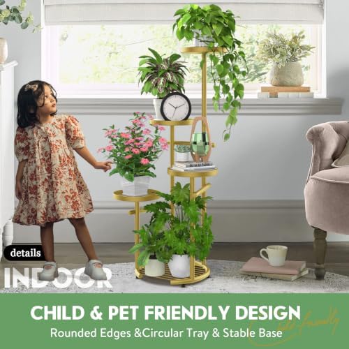 TOSKING Tall 5-Tier Round Metal Corner Plant Stand Indoor, Anti-Tip, Gold - Image 7