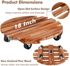18 Inch Plant Caddy with Wheels, 4 Pack Rolling Plant Stand Rollers with Casters Wooden Plant Dolly with Wheels Heavy Duty Large Rolling Planter Base for Indoor & Outdoor Plants Wood Flower Stand - Image 6