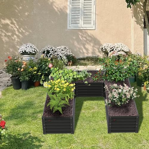 Anleolife 4-Bed 74x74x18in U-Shaped Raised Garden Beds, Quartz Grey - Image 5