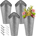 KEILEOHO 4 PCS Galvanized Metal Wall Planter, 11.8 Inch Galvanized Metal Hanging Baskets, Metal Wall Vases for Flowers with Screws, Farmhouse Decor Hanging Planter for Home Wall Decor, Silver by KEILEOHO