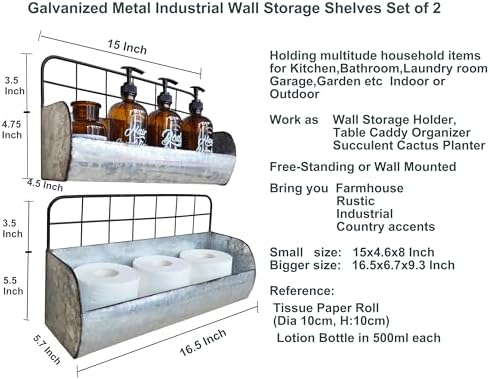 ShabbyDecor Galvanized Metal Farmhouse Wall Storage Holder Set of 2 - Image 3