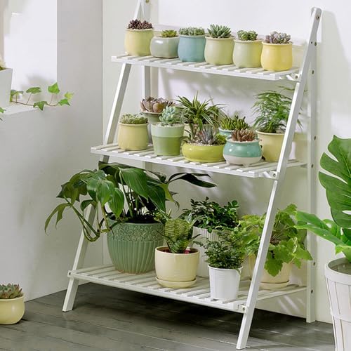 Folding Bamboo Plant Stand, Flower Pot Display Shelf Rack Tiered Plant Stand, Flower Display & Storage Rack, Planter Ladder Shelf for Indoors Outdoors Patio Balcony Garden,B-50*40*96cm by Unknown
