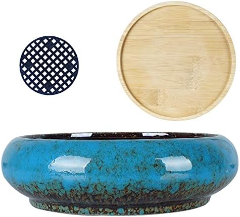 ARTKETTY Succulent Pots - 2 PCS Ceramic Bonsai Pots with Drainage Tray, 7.3 Inch Large Plant Pots Shallow Succulent Planters for Indoor Plants Decorative Cactus Flower Planter Bowl - Image 2
