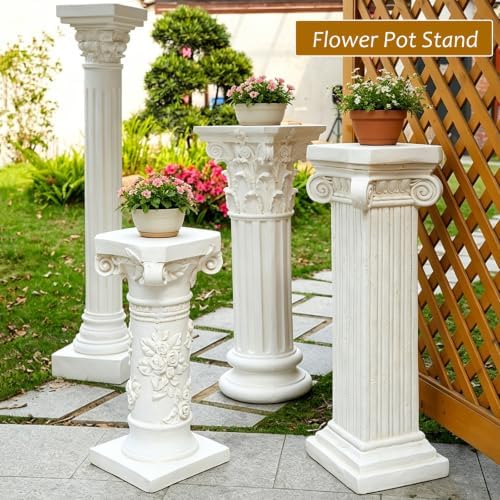 Vintage Roman Column Pedestal Stand Flower Plant Pillar Magnesium Oxide Large Sculpture Pedestal Stand Holder White Decorative Greek Pillar for Indoor Outdoor Garden Events,D - Image 3
