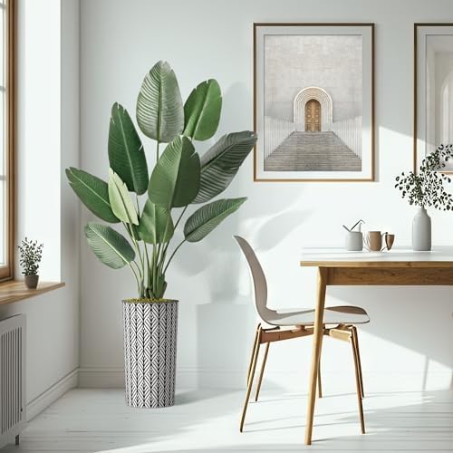 Artificial Tree in Black and White Geometric Planter, Fake Bird of Paradise Silk Tree for Indoor and Outdoor Home Decoration - 67" Overall Tall (Plant Pot Plus Tree) - Image 6