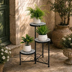 3 Tier Mosaic Corner Plant Stand Foldable Display Shelf Black - Image 5