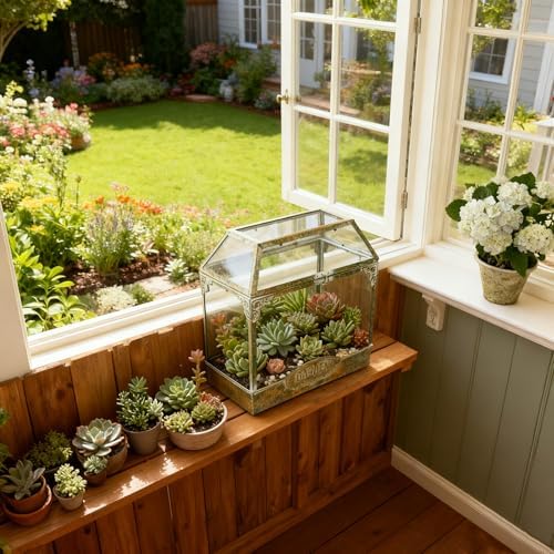 Large House-Shape Glass Terrarium with Lid, Geometric Greenhouse - Style Planter for Ferns, Succulents, Air Plants, Handmade Indoor Tabletop Decor (Terrarium Only) - Image 5