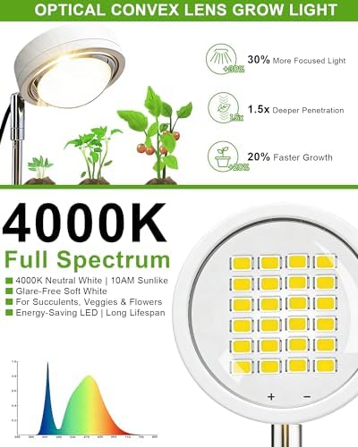 yadoker Plant Grow Light, LED Growing Light Full Spectrum for Indoor Plants,White Magnifying Glass Plant Lights,Height Adjustable, Automatic Timer, 5V Low Safe Voltage,Idea for Large - Image 4