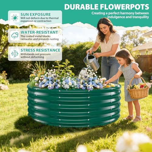 YSEJOMP 17" Tall 48" Diameter Round Raised Garden Bed Kits Outdoor Green - Image 5