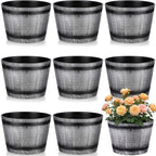 8 Pcs 8 Pcs Whiskey Barrel Planters with Drainage Holes, Silver by Ferrochef