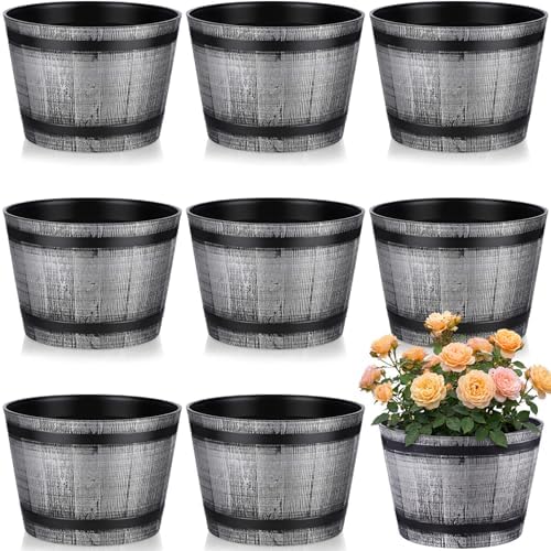 8 Pcs 8 Pcs Whiskey Barrel Planters with Drainage Holes, Silver by Ferrochef