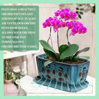 Teenyyou 9.5" Orchid Pot Ceramic with Hole Saucer for Repotting, Blue - Image 4