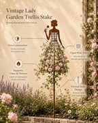Vintage Lady Garden Trellis Stake, Distressed Rose Dress Plant Climbing - Image 4