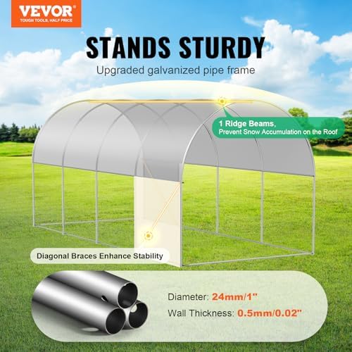 VEVOR Walk-in Tunnel Greenhouse, 14.6x6.4x6.3 ft Hoop House Greenhouse Tunnel, Plant Hot House with Galvanized Steel Frame, White PE Cover, Roll-up Zipper Door and 8 Windows for Outdoor - Image 2