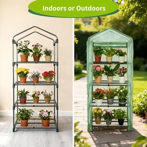 4 Tier Mini Indoor Greenhouse,27"x19"x62" Greenhouse for Indoors&greenhouses for Outdoors with PE Cover and Roll-Up Zipper Door - Image 3