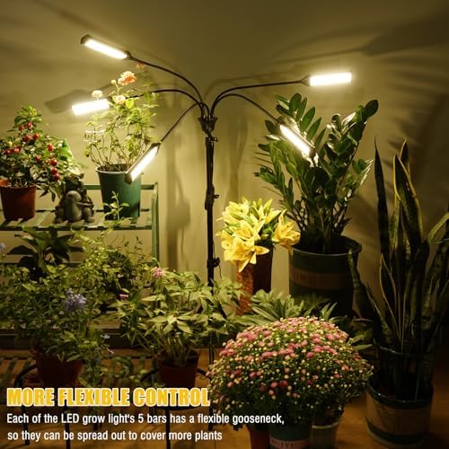 LED Grow Lights for Indoor Plants Full Spectrum 5 Heads Light,Indoor Grow Lamp with Timer and Auto On/Off Timing 5/10/15H, 450 LEDs Plant Lights for Indoor Growing with Tripod Stand. - Image 4