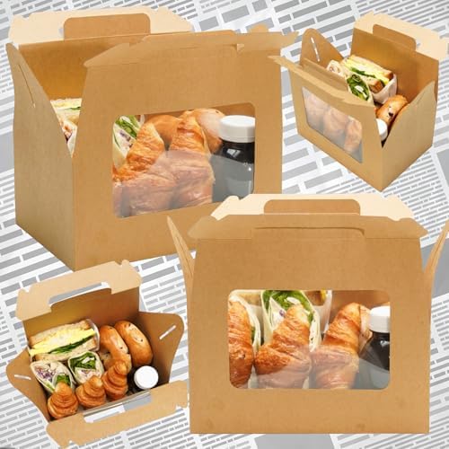 UnicoPak 30 Pack Brown Gable Bakery Boxes with Window 9x6x6, Food-grade Cardboard, Rustic Treat Boxes for Homemade Gifts, Lunch, Donuts, Bread, Large Gift Boxes with Handles for Favors - Image 4