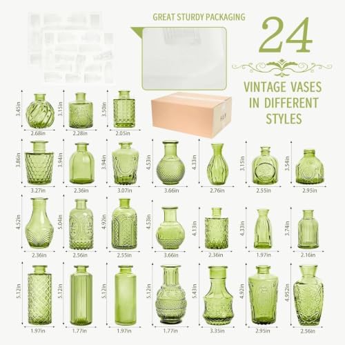 24PCS Mini Bud Vases As Wedding Centerpieces for Tables,Clear Bud Vases for Flowers,Small Flower Vases Suitable for Birthday Party,Anniversary,Wedding Reception,Baby Shower (Green, 24PCS) - Image 2