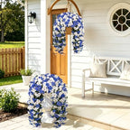Artificial Hanging Flowers for Outdoors, 4 PCS 544 Blooms UV Resistant Morning Glory Faux Silk Vines, No-Odor Realistic Fake Plants for Garden Planter Porch Patio Decoration, White Blue - Image 6