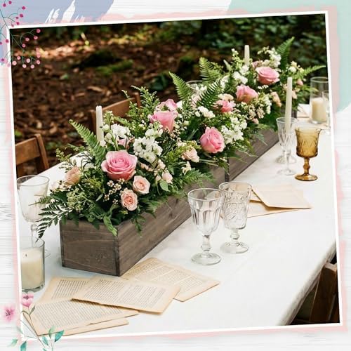 Dandat 2 Set Wood Boxes for Centerpieces 28x5 Inch Rectangle Wooden Planter Box Rustic Wooden Planters with Removable Plastic Liner Floral Foam Blocks for Christmas Wedding Home Garden Decor(Brown) - Image 6
