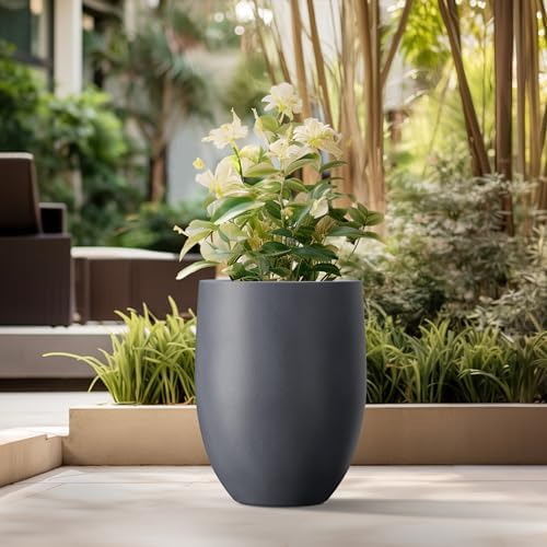 Kante Large Round Bullet Charcoal Concrete Planter 21.7" Tall, Outdoor - Image 3